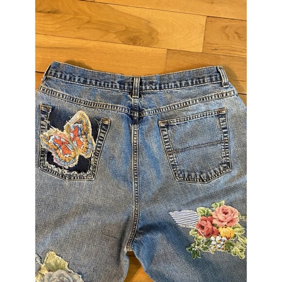 OOAK SAVED JEANS REFASHIONED UPCYCLED PATCHED DISTRESSED WASHED AND FRINGED 16A - Picture 16 of 16